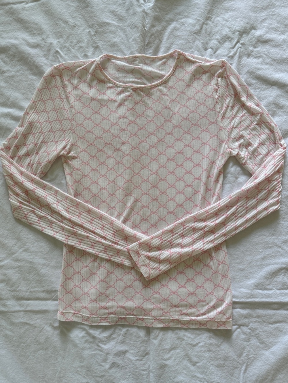 Aerie Ribbed Pink and White Bows Long Soft Long Sleeve